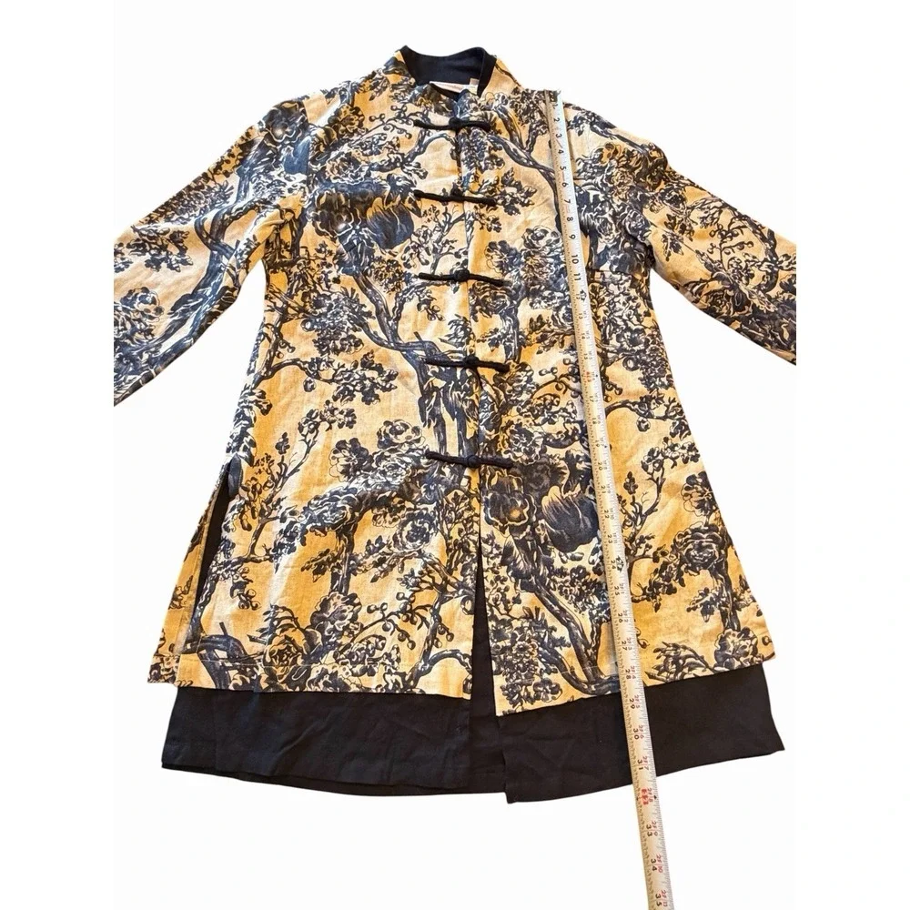 Soft Surroundings Empress Blue Floral Mandarin Style Jacket Tunic Linen Small